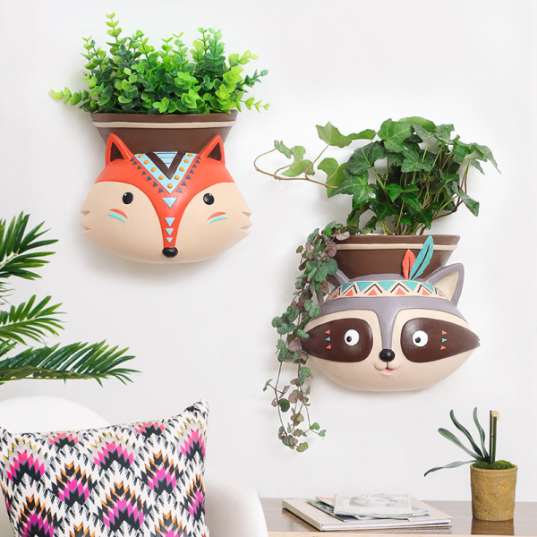 Indian Style Wall Mounted Plant Pot Wall Hanging Succulent Pots Cartoon Animal Shape Resin Indoor Flower Pots for Home Decor 1