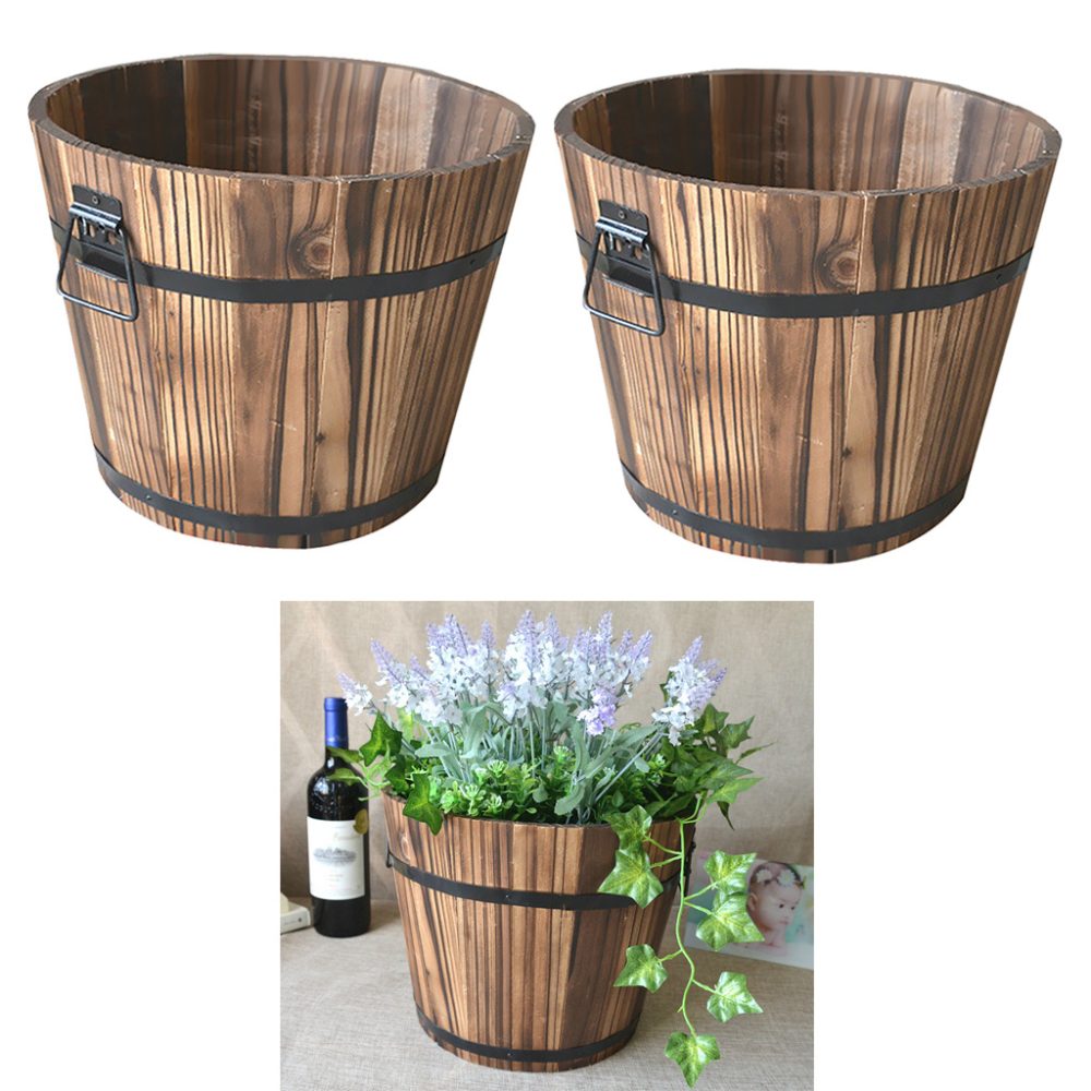 solid wood succulent plant pots carbonized wood flower box 2