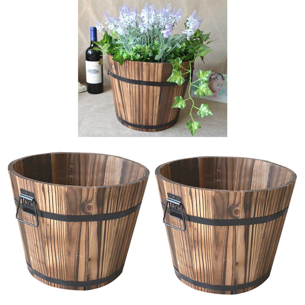 solid wood succulent plant pots carbonized wood flower box 4