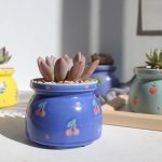 Ceramic Hand Painted Blue Succulent Plant Pots