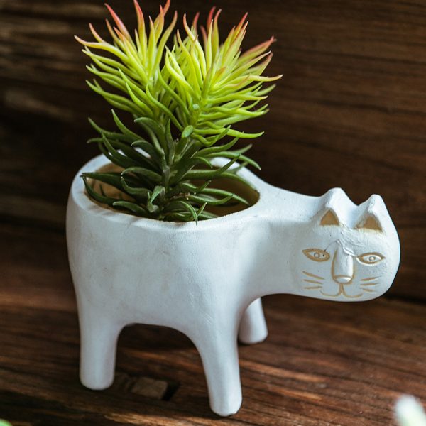 Cute Cartoon Cat Shaped White Plant Pots